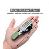 اندازه ست قاشق ، چنگال و چاقو سفری و کوهنوردی تاشو (سرهم)