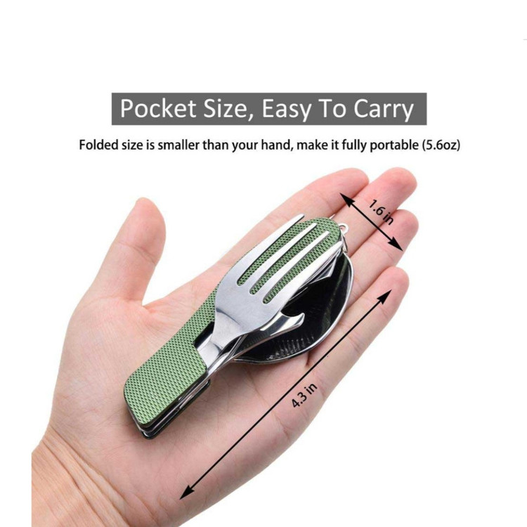 اندازه ست قاشق ، چنگال و چاقو سفری و کوهنوردی تاشو (سرهم)