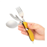 Folding spoon, fork and knife set for traveling and climbing (Saram)