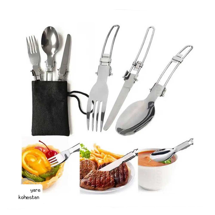 ست قاشق چنگال چاقوی تاشو استیل کوهنوردی و کمپینگ