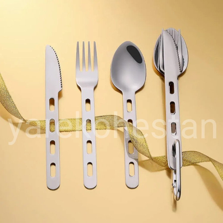 ست قاشق ، چنگال ، چاقو کارابین دار استیل کمپینگ و کوهنوردی
