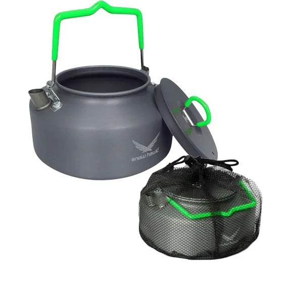 Snow hawk Camping Kettle 1.6L Heat Exchange Camp Tea Coffee Pot Lightweight Outdoor Hiking Gear Portable Teapot For Direct Fire, Hard Anodized Teflon, Stable, Fast Boiling, Wide Bottom Shape Code SN-CB